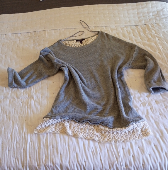 Olivia Sky Gray and White Lace Sweater - Picture 1 of 4